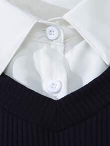 SHEIN 女童修身衬衫裙，褶裥下摆，长袖休闲连衣裙 - 藏蓝色 - 查看 4