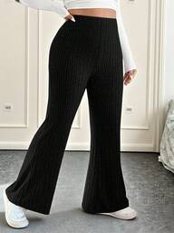 SHEIN EZwear กางเกงขากระบอกของผู้หญิงไซส์พลัส สีพื้น ผ้ารูด