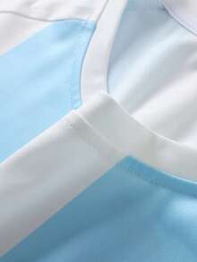 Manfinity Campus Court Áo thun nam tay ngắn họa tiết sọc Colorblock thường ngày, mùa hè - Màu xanh lam - Xem 5