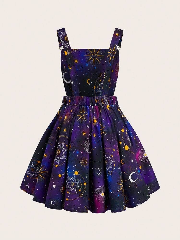 Sweetra Vestido de punto de talla grande para mujer con estampado de sol, luna y estrellas, estilo gótico, versátil para ir al trabajo y fiestas - Multicolor - Añade 2