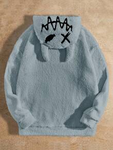 Manfinity NXTstreet 宽松男士卡通刺绣3D耳朵设计泰迪熊连帽衫 - 藍色 - 查看 2