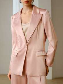 ZEYLAH Elegant Satin Blazer, Romantic For Spring/Summer, Suitable For Valentine's Day - Pink - View 2