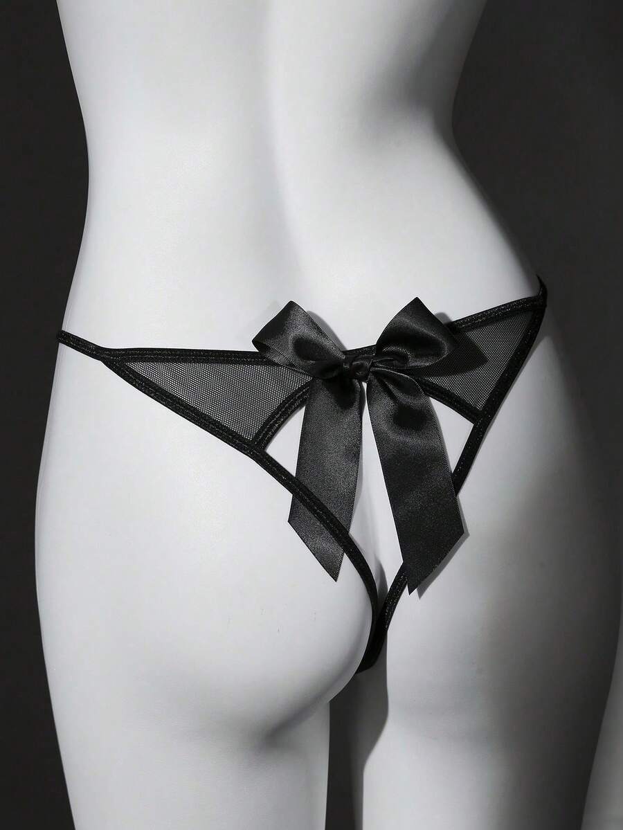 1件装女士优雅网纱拼接无痕内裤 - 黑色 - 查看 1