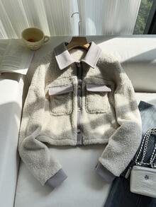 Resyla Women's Casual Fluffy Button-Up Jacket, Autumn