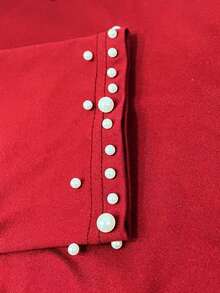 SHEIN Maglietta a maniche lunghe con collo rotondo e decorazione di perle, moda donna - Rosso - Visualizzare 6