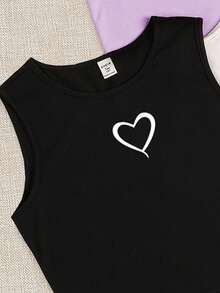 Set de 3 camisetas de tirantes con gráficos de corazón y estrella, estilo minimalista casual para adolescentes, adecuado para el verano - Multicolor - Ver 3