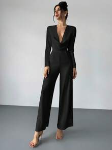 Firerie Quần dài ống rộng tay dài màu trắng hở lưng, cổ chữ V sâu, hở eo, đi làm hiện đại, hẹn hò lãng mạn, tiệc tùng gợi cảm, kỳ nghỉ trên bãi biển, thích hợp cho các lễ hội, đám cưới, lễ hội âm nhạc, - màu đen - Xem 4