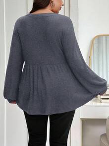 SHEIN LUNE 大码宽松针织纹理面料上衣 - 寶藍色 - 查看 2