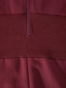 SHEIN ChillGRL 女童白色和灰色连帽拉链休闲运动卫衣和高腰羊毛裤套装 - 酒紅色 - 查看 3