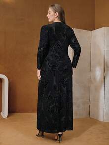 Anewsta Women's Plus Size Black Elegant Velvet Burnout Hollow Out Camisole Dress, Slim Fit High-End Outfit, Suitable For Middle East, Valentine's Day - Black - View 2