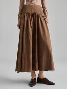 Ontre 2026春夏新款棕色高腰百褶女裙，现代优雅浪漫休闲通勤办公适用，也适合婚礼宾客、海滩度假、音乐会、派对等场合。 - 棕色 - 查看 4