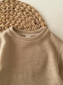 复古可爱格子长袖女婴连衣裙 - 杏色 - 查看 3