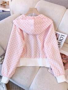 Franclia Women's Cute Pink Plaid Zip-Up Sweatshirt - Pink - View 2