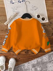 LOONEY TUNES X SHEIN Young Boy Casual Letter & Rabbit Print Patchwork Striped Trim Crew Neck Sweatshirt, Autumn - White - View 2