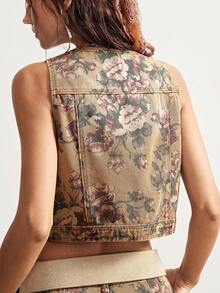 Bohemela 波西米亚风牛仔印花休闲无袖露脐背心，女士秋冬款 - 棕色 - 查看 6