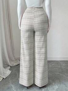 Elenzga Knitted Elastic Argyle Casual Women's Pants, High-Waisted Slim Fit Straight Leg Trousers, Autumn New Arrival