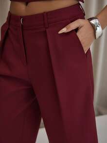 MUSERA 褶裥直筒修身长款短裤，尽显优雅性感街头风，适合秋季、夜晚外出、冬季派对、情人节和春季穿着。 - 酒紅色 - 查看 6