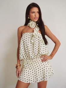 Aloruh 女士优雅3D立体花卉装饰抹胸腰部荷叶边下摆迷你波点度假约会连衣裙，女士约会连衣裙，女士夜间外出连衣裙，女士夏季连衣裙，女士蜜月装，女士婚礼宾客连衣裙，海岛度假装，女士婚礼宾客连衣裙，女士太阳裙，女士优雅派对连衣裙，女士生日连衣裙，女士黄色连衣裙，女士海滩度假装，女士度假连衣裙，女士可爱连衣裙，女士夏季连衣裙 - 彩色 - 查看 6