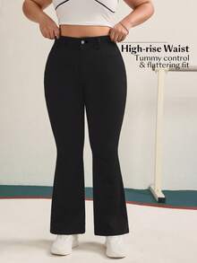 SHEIN Essnce Plus Size Solid Color Elastic Elegant & Fashionable Flare Leg Jeans - Blue - View 5