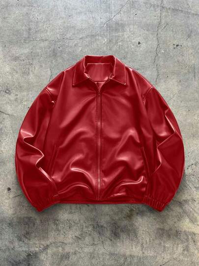 AXEPEAK Chaqueta con cremallera y cuello de unicolor de moda para hombres de talla grande, otoño