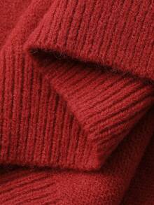 DAZY Suéter de punto jacquard con cuello redondo, estilo holgado retro y suave - Rojo - Ver 8