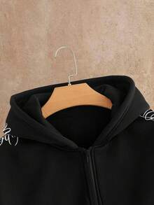 HIMLAND 男士针织时尚日常休闲宽松刺绣英文文字连帽衫，秋冬 - 黑色 - 查看 3