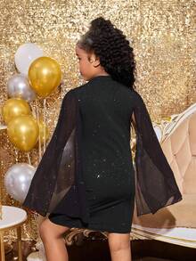 Tween Girls Shiny Knit Snug Fit Dress, Elegant For Party, Ceremony, And Evening Gala - Black - View 2