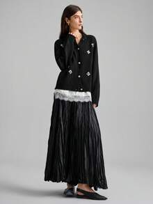 Women's Wool Blend Cardigan With Rhinestone Decor, Elegant For Thanksgiving, Christmas, New Year Party, Wedding Guest, Casual Chic Basic Sweater Top For Outings, Autumn/Winter - Black - View 3