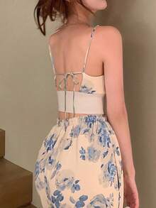 Women Two-Piece Outfits - Blue and White - View 2