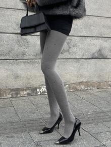 DAZY Sheer Black Tights, Leg Slimming Effect, Thermal Lined, Opaque Look, Thick Footless Tights For Autumn/Winter - Grey - View 6