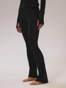 Musera Sport Sport Brushed Fitted Flared Yoga Pants Autumn Fall Winter Active Sport Gym Workout Lounge - Black - View 4