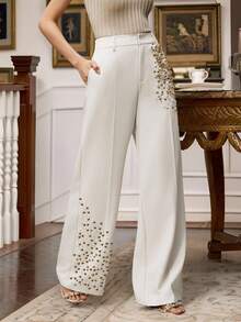 Anewsta Savoree Quần nữ đính hạt thời trang, thích hợp cho mùa thu, đi chơi, thanh lịch, trang trọng, tiệc tùng, sang trọng, năm mới, giáng sinh, công sở, tốt nghiệp, đám cưới - trắng - Xem 5