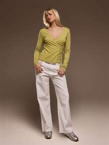 MUSERA Áo kiểu ballerina buộc nơ bên hông, dệt kim gân, thích hợp cho ngày Chủ nhật lãng mạn, đi sân bay, nghỉ lễ, mùa thu, trở lại trường học, mùa thu, mùa xuân, lễ hội Y2K, lễ hội hóa trang, mùa xuân hè. - Màu vàng - Xem 5