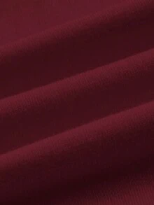 SHEIN BASICS 女款素色圓領落肩短袖休閒寬鬆百搭T恤夏季上衣 - 酒紅色 - 查看 9