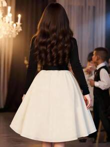 SHEIN Teen Girl Fashion Color Block Ribbon & Pearl Collar Dress