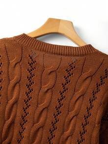 EMERY ROSE Damen Zugband Cut Out Rundhals Minimalistisch Braun Strickjacke, Herbst/Winter