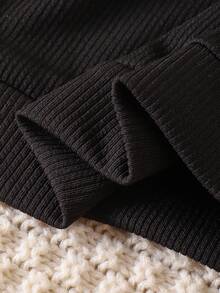 Girls' Apricot Long Sleeve Textured Top And Pleated Skirt 2 Pieces Set, Cute Bow Decor, Fashionable For Spring/Autumn - Black - View 8
