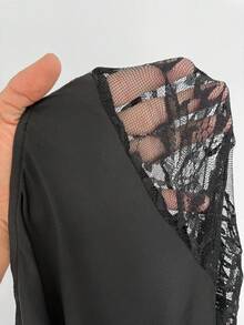 Coolane Damen Vintage Goth Y2K Rave Outfit Renaissance Fair Club Outfits Party Rave Outfit Festival Kontrast Spitze Ausschnitt Langarm Minikleid, Ganzjährig tragbar - Schwarz - Übersicht 7