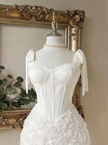 Lovelzi Váy quây màu hồng thanh lịch, lãng mạn, gợi cảm với vải hoa 3D, ôm eo và dáng ôm sát, dáng ngắn, thích hợp cho tiệc tùng và cocktail - trắng - Xem 5