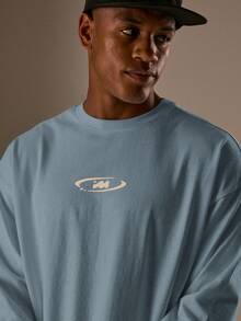 Musero 男士宽松圆领印花长袖上衣 春夏款 - 霧霾藍 - 查看 2