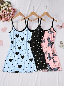 Snug Zone 3件套女士爱心蝴蝶结印花针织吊带睡衣套装 - 彩色 - 查看 1