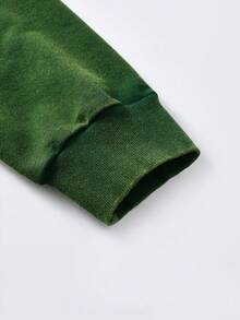 ROMWE MEN Betty Boop | ROMWE 男士水洗字母和图案宽松连帽衫 - 綠色 - 查看 3