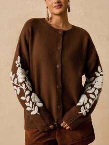 Travachic Cárdigan holgado de manga larga con botones delanteros para mujer, talla grande, para otoño/invierno - Marrón - Ver 4