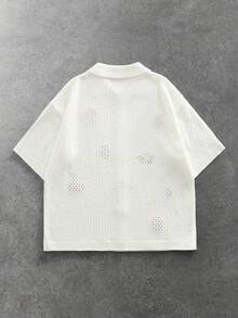 ROMWE MEN Street Life Men's Summer Casual Vacation Style Embroidered Mesh Hollow Knit Top - White - View 3