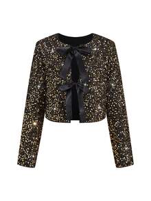 Ellevyn Lace-Up Two-Way Wear Christmas Jacket, Elegant For Party In Autumn/Winter - Gold - View 6