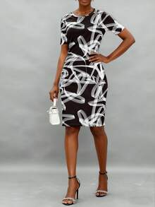 INAWLY Vestido informal de longitud media con estampado aleatorio, para verano - Multicolor - Ver 1