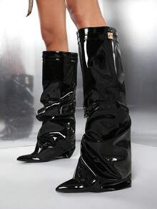 SHUZIA Giày bốt cao gót mũi nhọn màu đen trang trí khóa cài dành cho nữ, phong cách nghỉ lễ, thích hợp cho kỳ nghỉ hè, mùa xuân, lễ Phục sinh. - màu đen - Xem 2