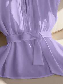 SHEIN Clasi 女士纯色腰带优雅圆领办公室衬衫