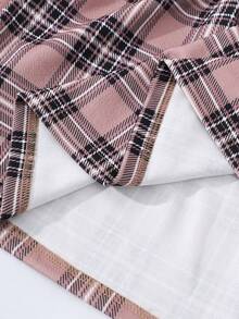 Girls' Digital Print Plaid Patchwork Bow Long Sleeve Dress, Suitable For Holidays, Outings, School, And Street Wear - Khaki - View 6