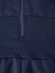 SHEIN 女童白色和灰色连帽拉链休闲运动卫衣和高腰羊毛裤套装 - 寶藍色 - 查看 7